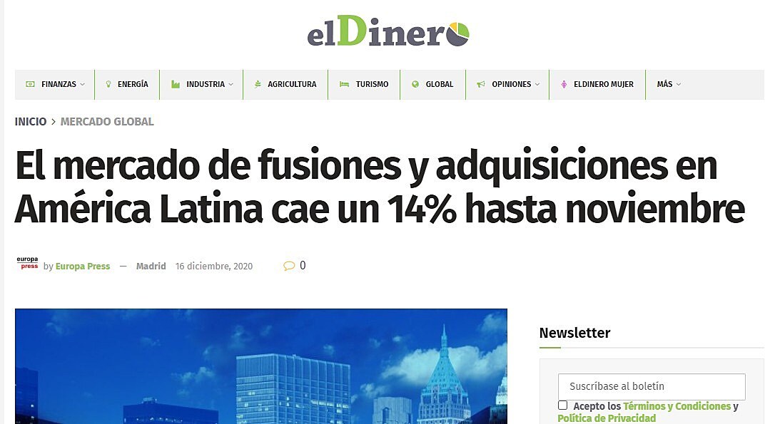 El mercado de fusiones y adquisiciones en Amrica Latina cae un 14% hasta noviembre